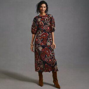 Anthropologie Paisley Print Puff-Sleeve Dress by Kachel | S